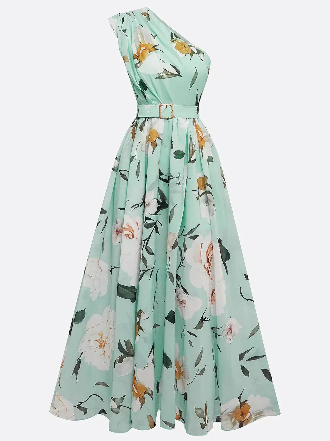Sella - Ruched One Shoulder A-Line Maxi Chiffon Dress