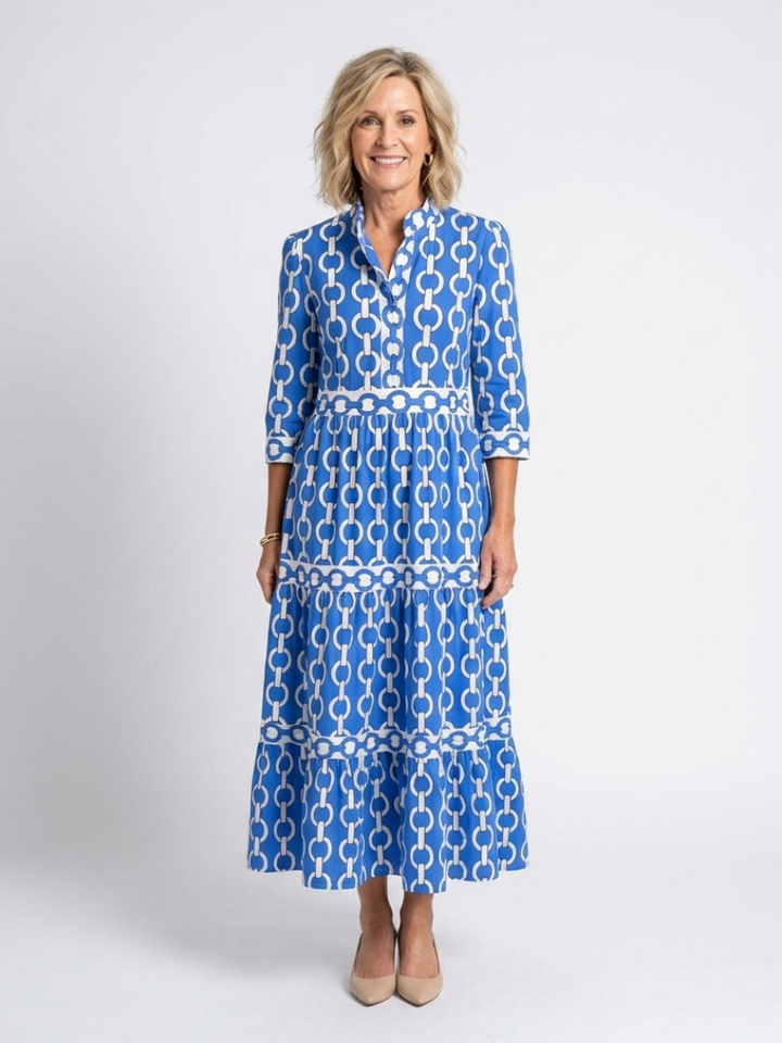 Pauline | Kolmen neljänneksen hihoilla varustettu midi-mekko ja ketjumalli