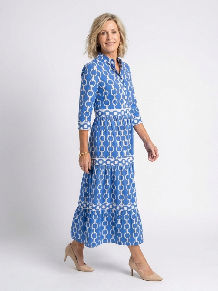 Pauline | Kolmen neljänneksen hihoilla varustettu midi-mekko ja ketjumalli