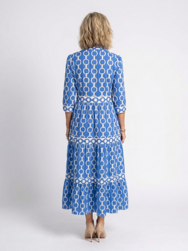 Pauline | Kolmen neljänneksen hihoilla varustettu midi-mekko ja ketjumalli