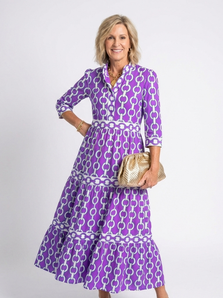Pauline | Kolmen neljänneksen hihoilla varustettu midi-mekko ja ketjumalli