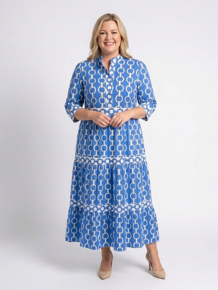 Pauline | Kolmen neljänneksen hihoilla varustettu midi-mekko ja ketjumalli