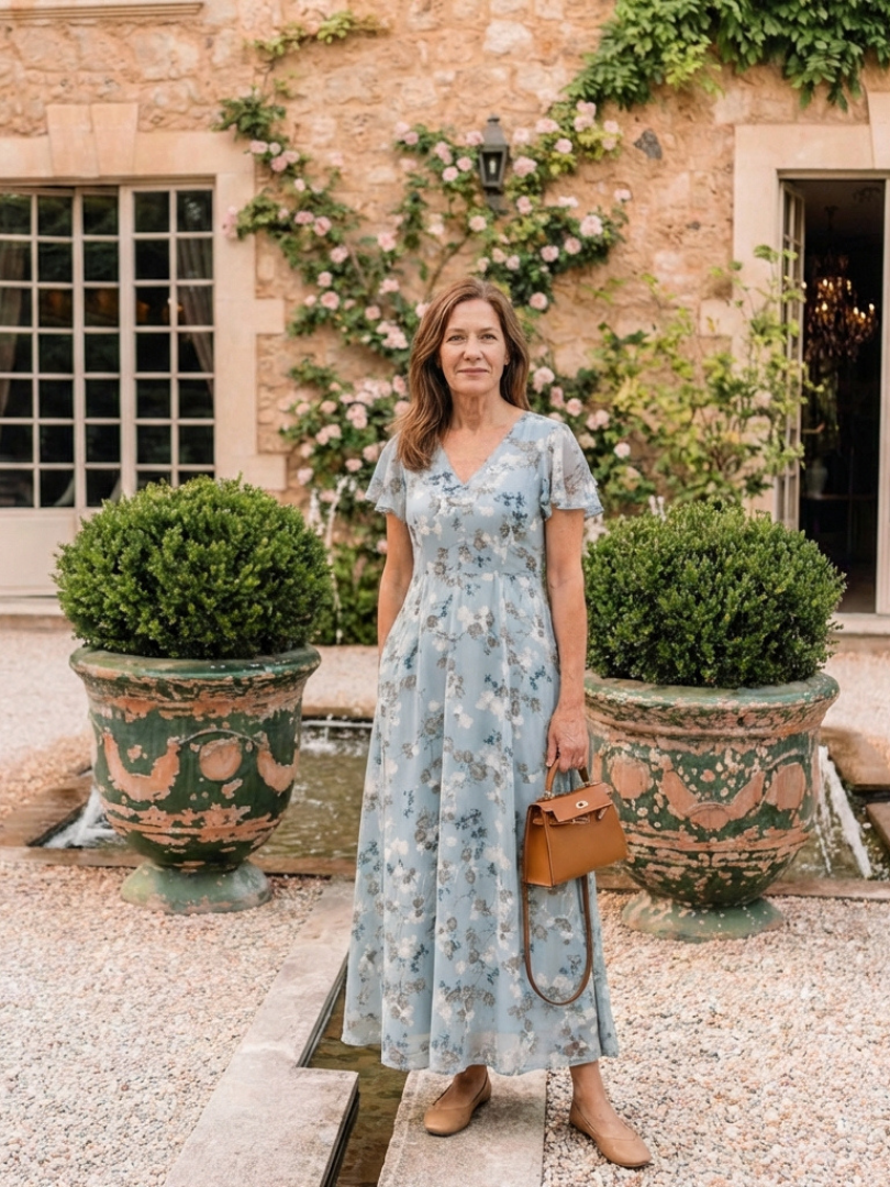 Noémie | Maxi-mekko kukkakuvioisesta sifongista