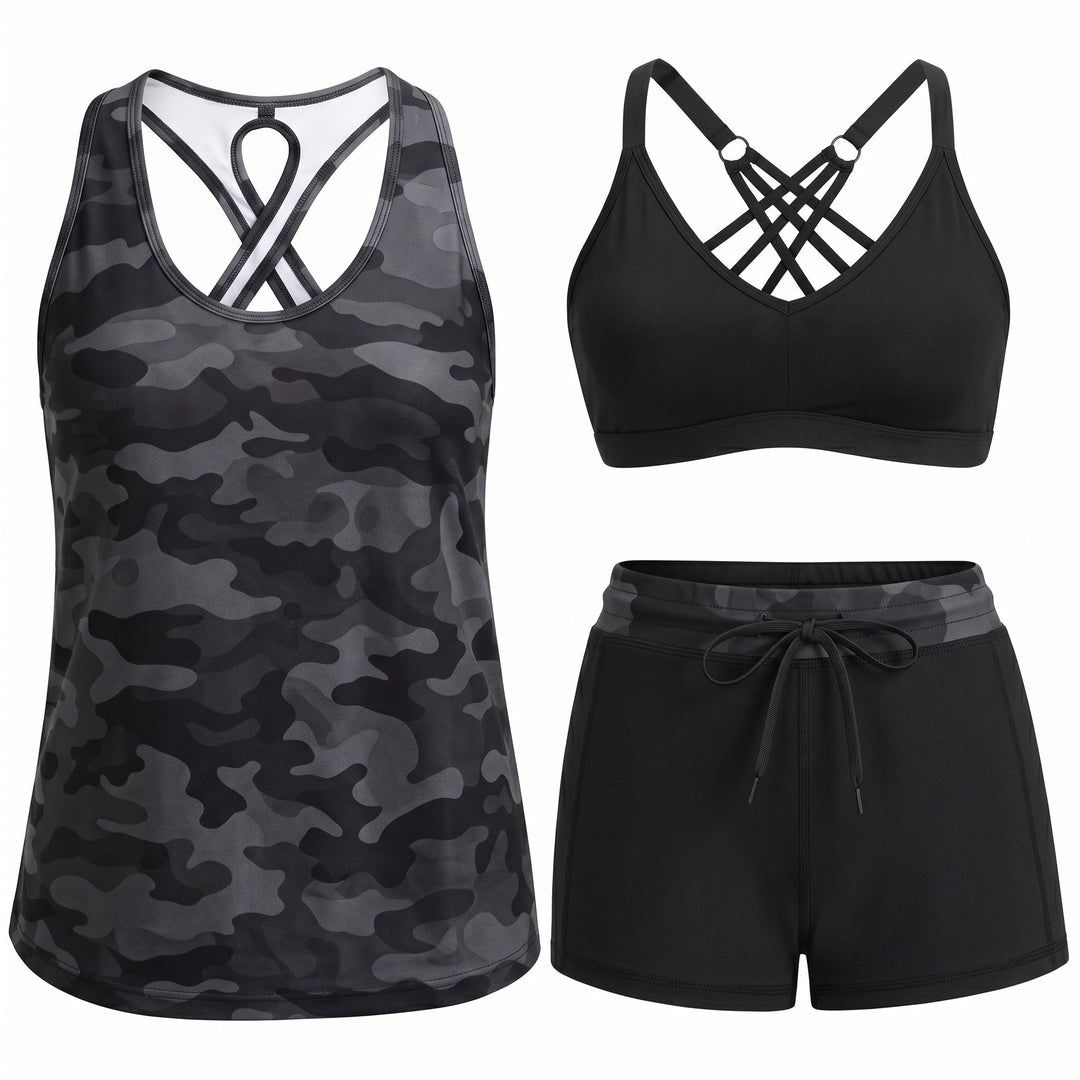 MARIANA | Kolme osaa sisältävä urheilullinen tankini, jossa on taskut