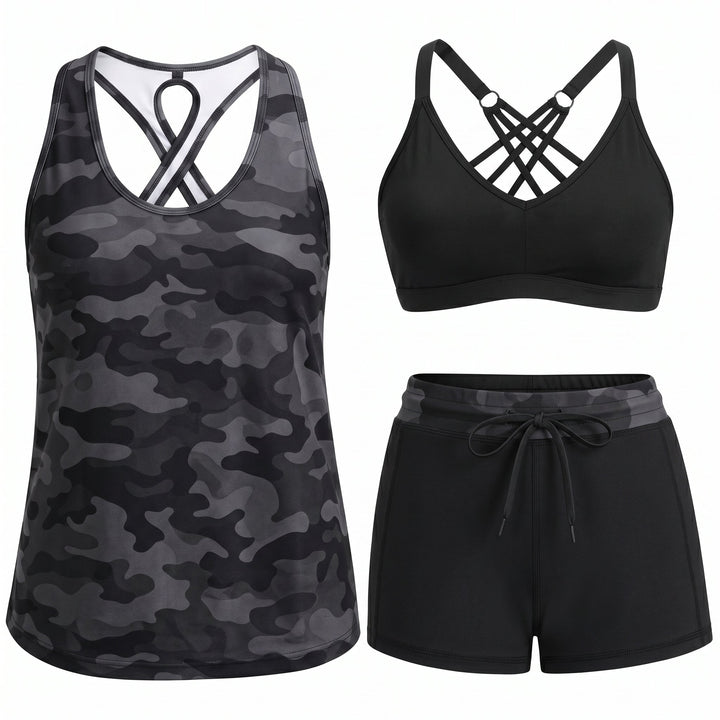MARIANA | Kolme osaa sisältävä urheilullinen tankini, jossa on taskut