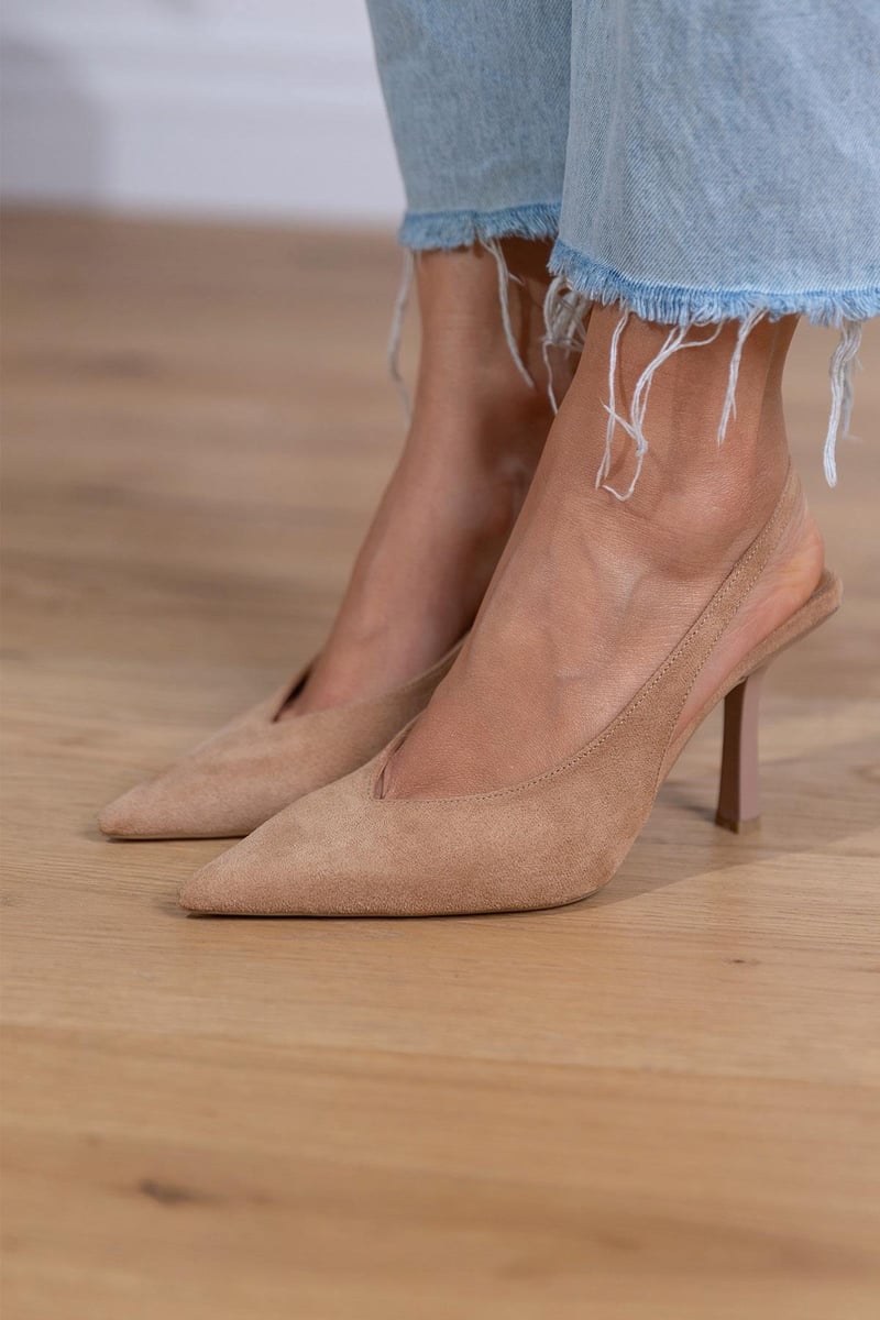 Marlena - Slingback-korkokengät nude ohuella korolla